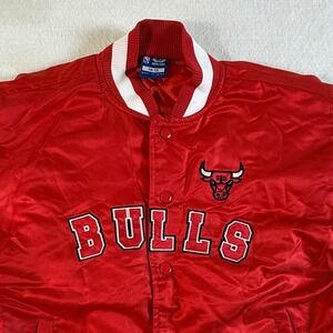 Chicago Bulls NBA Jacket Kids 10-12 Satin Varsity Snap Red Ultra Game